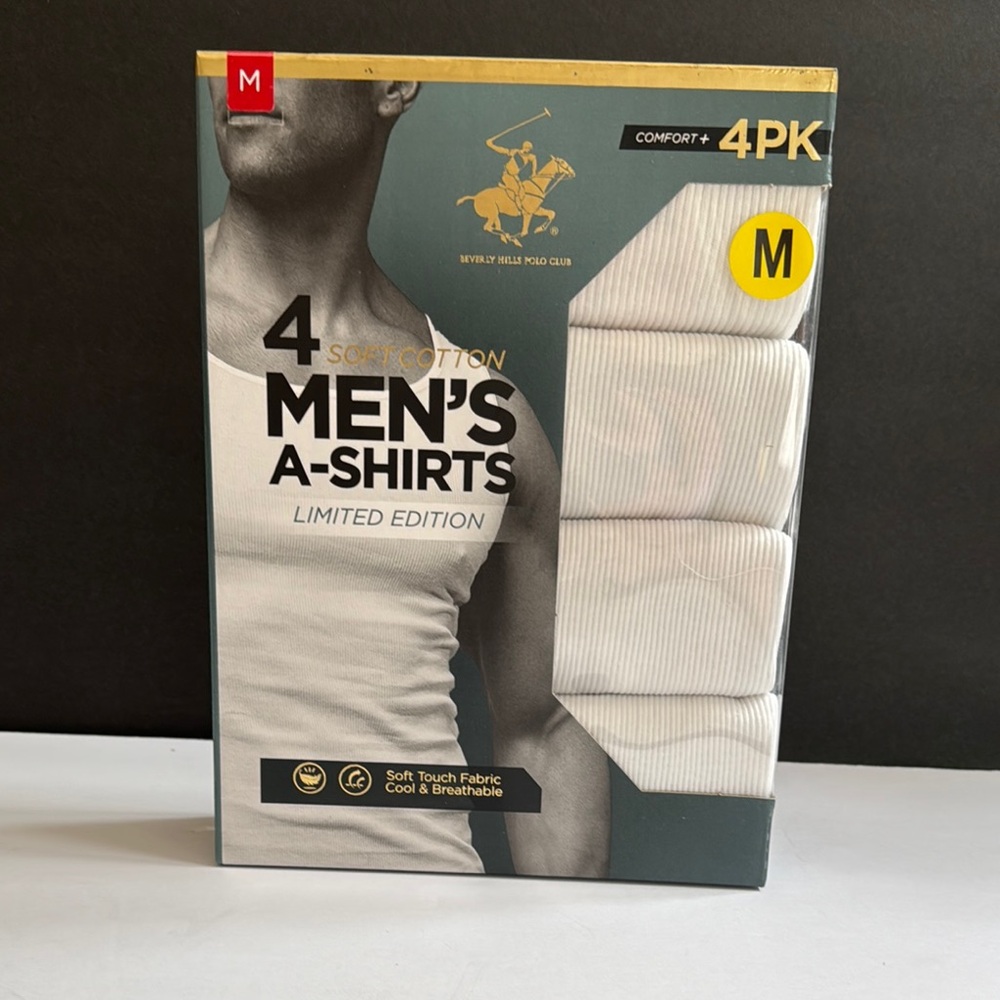 Beverly Hills Polo Club Men's A-Shirts 4 Pack - Soft Cotton White